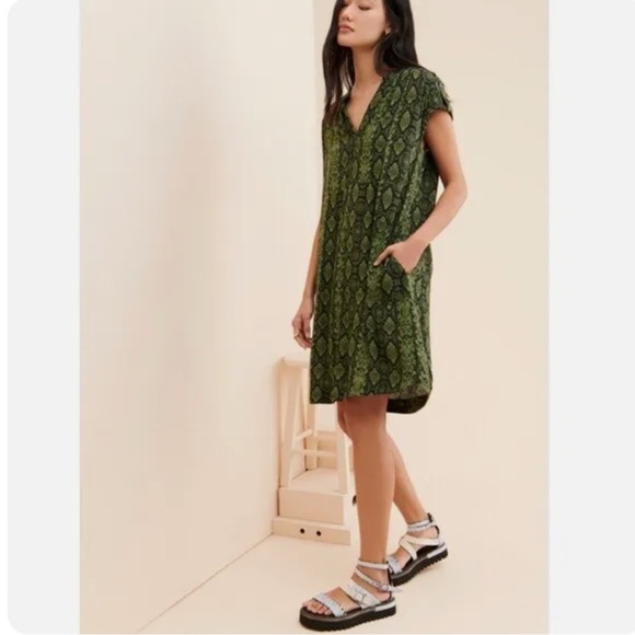 Anthropologie 'Rachel' green/black snakeskin dress with pockets size XS - Picture 2 of 7